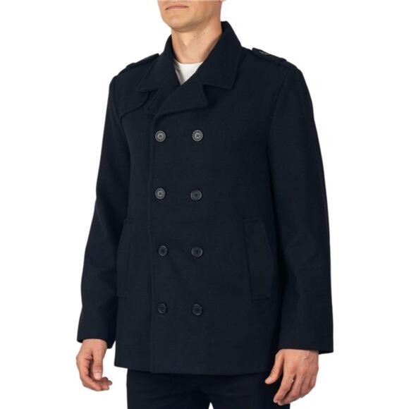 Mens Wool Pea Coat Double Breasted Peacoat Jacket